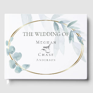 Guest Book   Dusty Blue Watercolor Eucalyptus