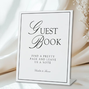 GUEST BOOK Elegant Royal White Wedding Pedestal Sign