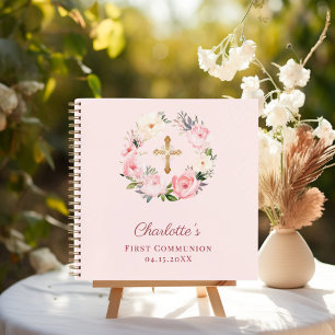 Guest book First Communion blush pink florals