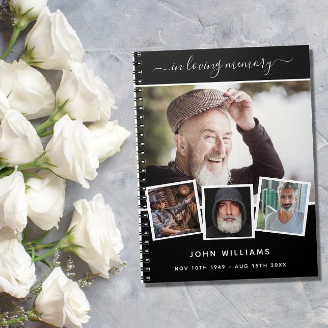 Guest book funeral photo collage black memorial (Creator Uploaded)