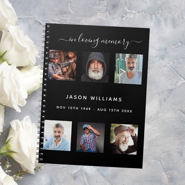 Guest book funeral photo collage black memorial (Creator Uploaded)