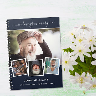 Guest book funeral photo collage blue memorial