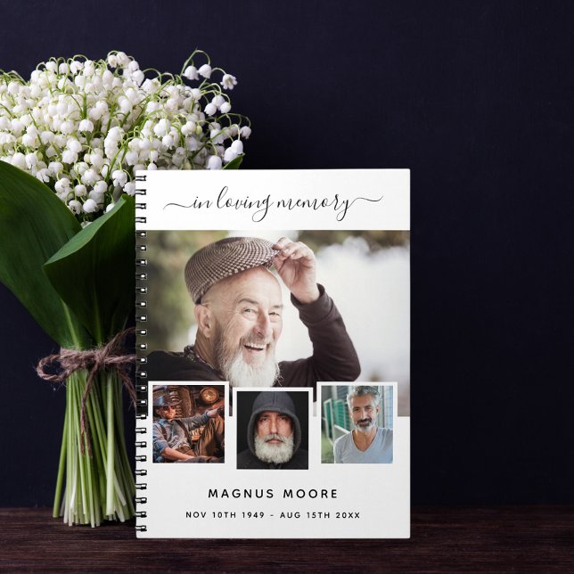 Guest book funeral photo collage white memorial (Creator Uploaded)