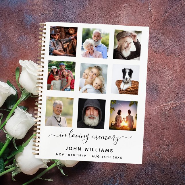 Guest book funeral photo collage white memorial (Creator Uploaded)