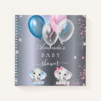 Guest book gender reveal party elephants silver