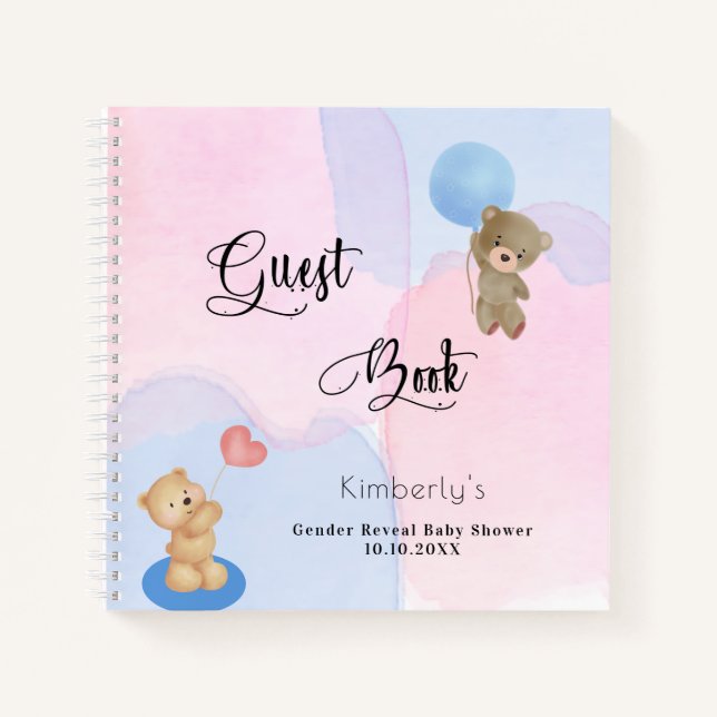 Guest book gender reveal teddy bear blue pink (Front)