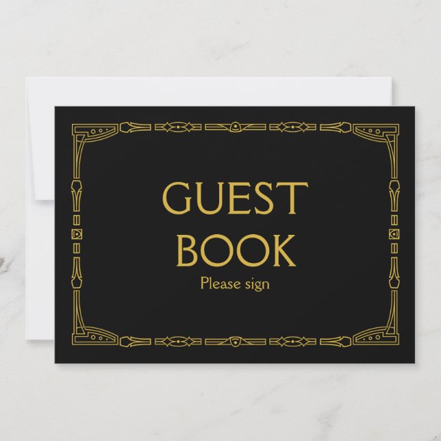 "Guest Book" Gold Art Deco Style Wedding Sign Invitation (Front)