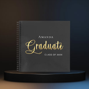 Guest book graduate black gold name elegant