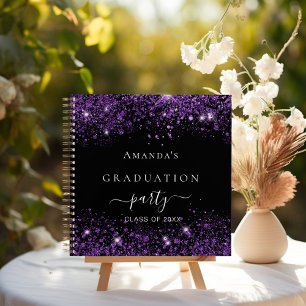 Guest book graduation black purple glitter dust