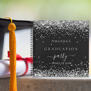 Guest book graduation black silver glitter 2023
