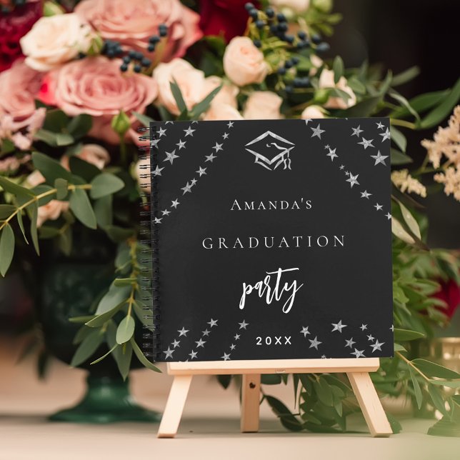 Guest book graduation black silver stars (Creator Uploaded)