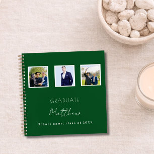 Guest book graduation green white photo name
