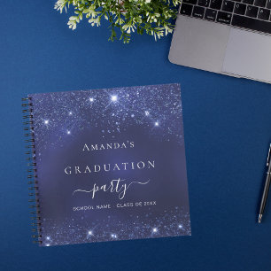 Guest book graduation navy blue glitter 2026
