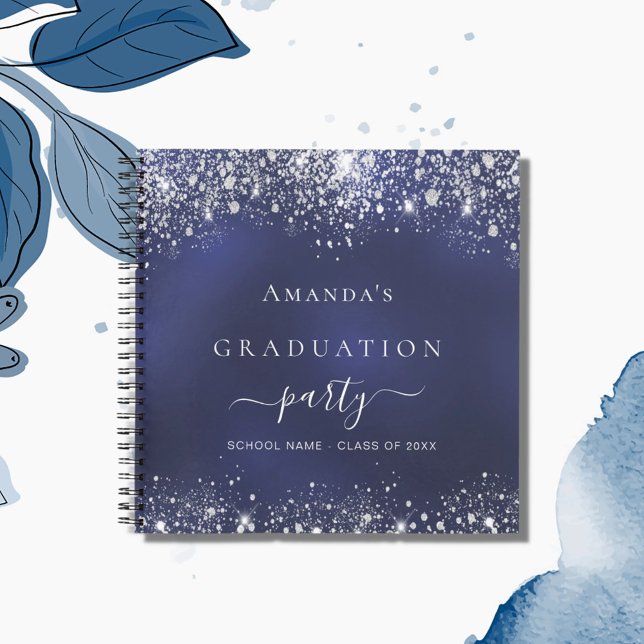 Guest book graduation navy blue silver glitter (Creator Uploaded)