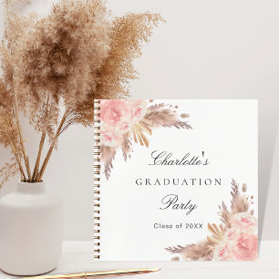 Guest book graduation pampas grass rose gold