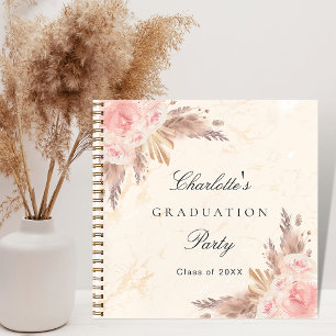 Guest book graduation pampas grass rose gold