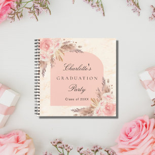 Guest book graduation pampas grass rose gold