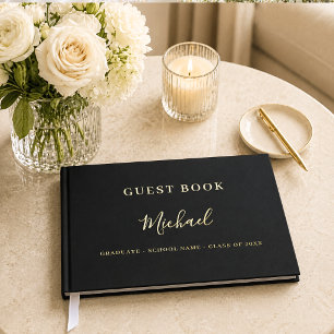 Guest book Graduation Party black gold