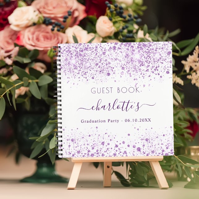 Guest book graduation party violet white glitter (Creator Uploaded)