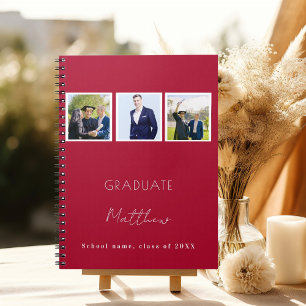 Guest book graduation red white photo name