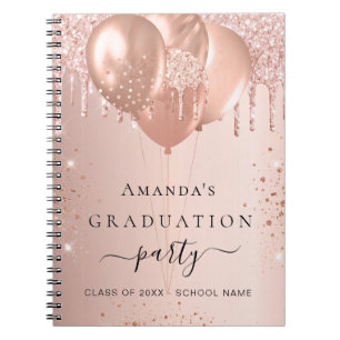 Guest book graduation rose gold blush glitter 