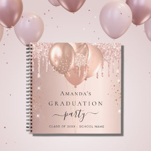 Guest book graduation rose gold blush glitter 