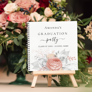 Guest book graduation rose gold floral silver