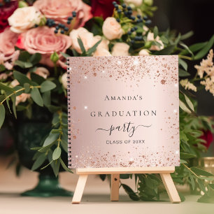 Guest book graduation rose gold glitter dust