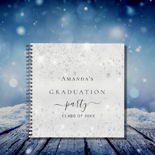 Guest book graduation silver glitter name 2025