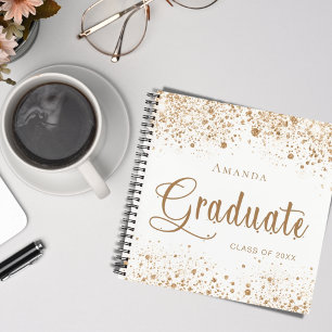 Guest book graduation white gold glitter script