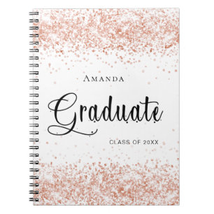 Guest book graduation white rose gold glitter