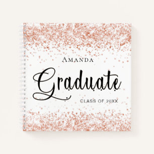 Guest book graduation white rose gold glitter