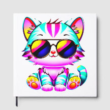 Guest Book...."Groovy Neon Cat Wall Art - Vibrant 