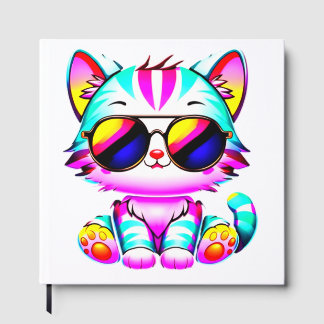 Guest Book...."Groovy Neon Cat Wall Art - Vibrant  Guest Book