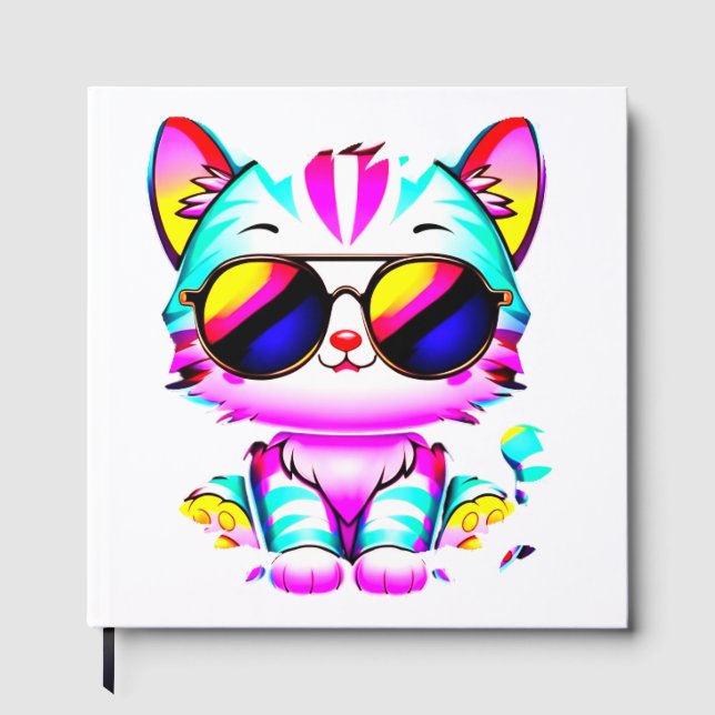 Guest Book...."Groovy Neon Cat Wall Art - Vibrant  Guest Book (Front)