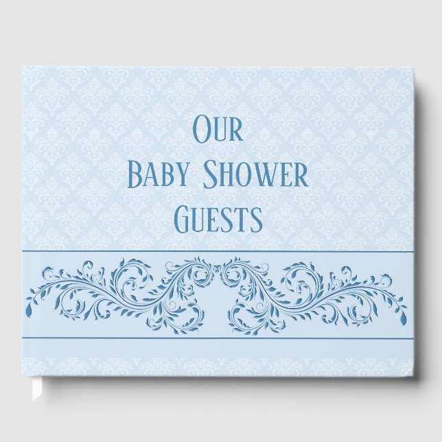 Guest Book - Icy Blue Damask (Front)