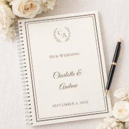 Guest Book ivory taupe monogrammed wedding