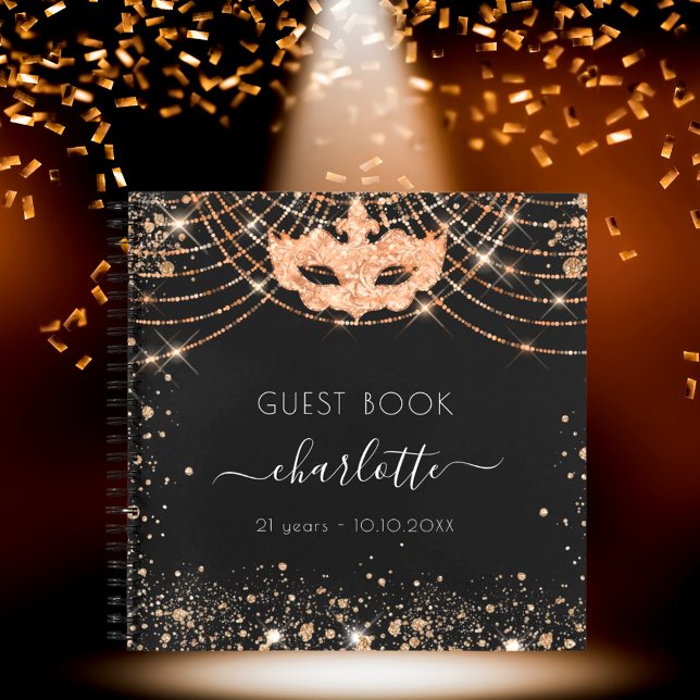 Guest book masquerade black gold glitter birthday (Creator Uploaded)