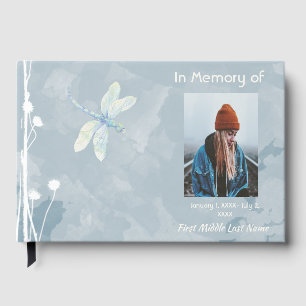 Guest Book Memorial Dragonfly White Flower