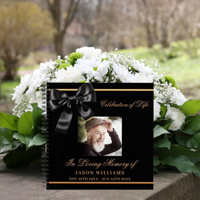 Guest book memorial funeral black bow gold photo (Creator Uploaded)