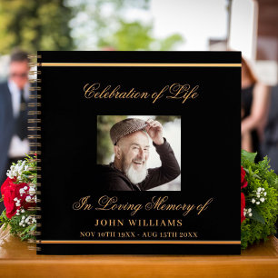 Guest book memorial funeral black gold photo