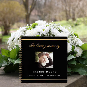 Guest book memorial funeral black gold photo
