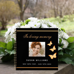 Guest book memorial funeral black gold photo