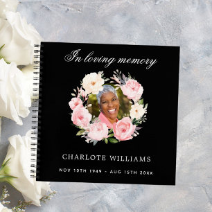 Guest book memorial funeral black photo florals