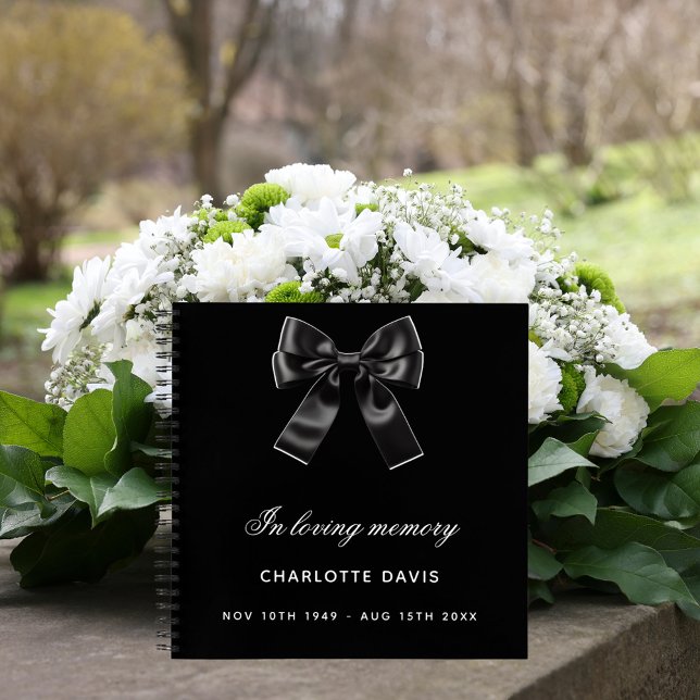 Guest book memorial funeral black white bow (Creator Uploaded)