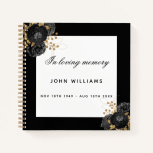 Guest book memorial funeral black white floral