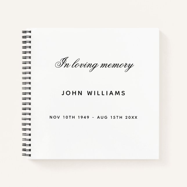 Guest book memorial funeral black white minimalist (Front)