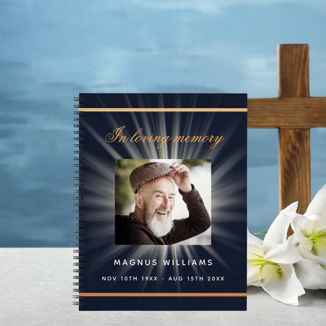 Guest book memorial funeral blue gold photo (Creator Uploaded)