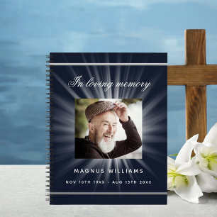 Guest book memorial funeral blue white photo