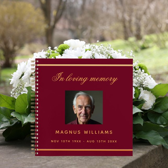 Guest book memorial funeral burgundy gold photo (Creator Uploaded)